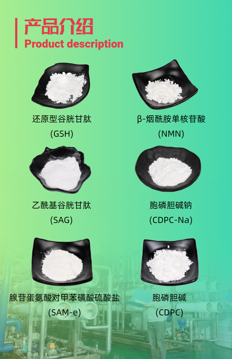 古特生物產(chǎn)品系列：還原型谷胱甘肽GSH、乙酰基谷胱甘肽SAG、煙酰胺單核苷酸NMN、胞磷膽堿鈉CDPC-Na、腺苷蛋氨酸對甲苯磺酸硫酸鹽SAMe